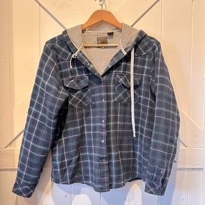 Roper hooded Flannel plaid blue jacket button front with front pockets